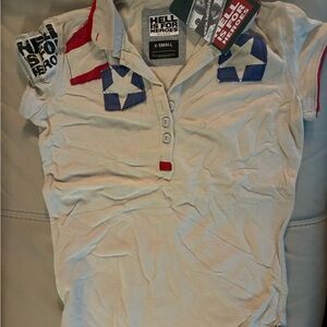 U.S. Polo Assn. White Polo with Red and Blue Star Accents